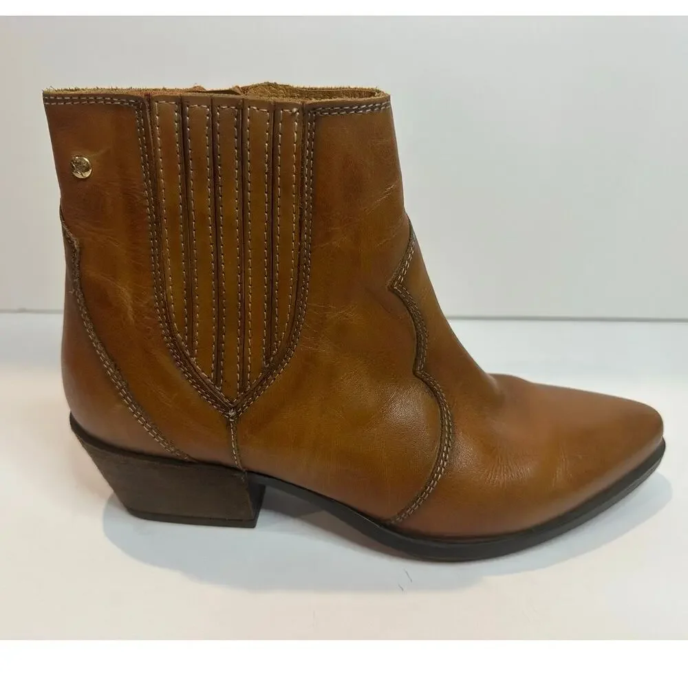 Pikolinos Vergel Leather Ankle Boots Women’s 38 Brandy Western Comfort Booties